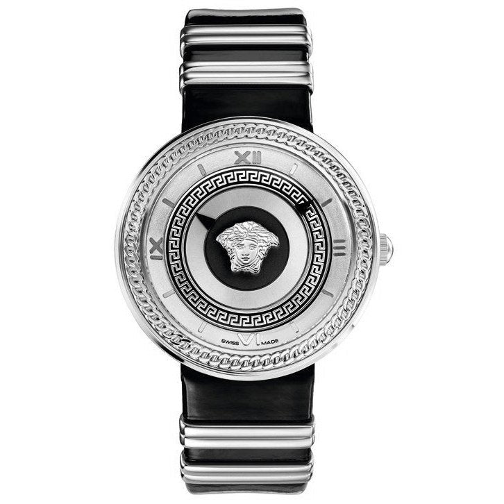 Versace V Metal Icon Silver Dial Black & Silver Strap Watch for Women - VLC010014 Watches Versace   