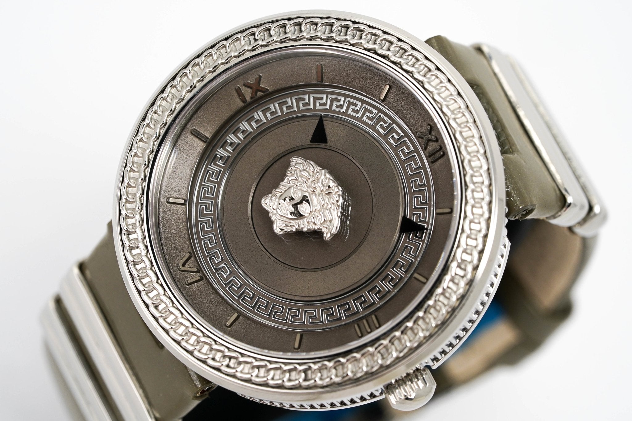 Versace V Metal Icon Silver Dial Silver & Grey Strap Watch for Women - VLC120016 Watches Versace   