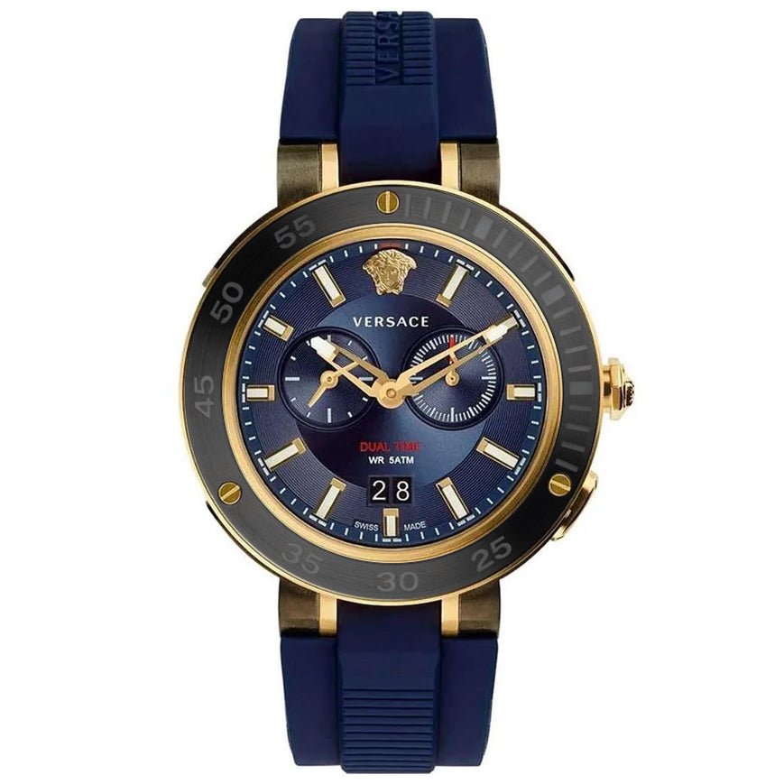 Versace V Extreme Chronograph Blue & Gold Tone Dial Blue Rubber Strap Watch for Men - VCN010017 Watches Versace   