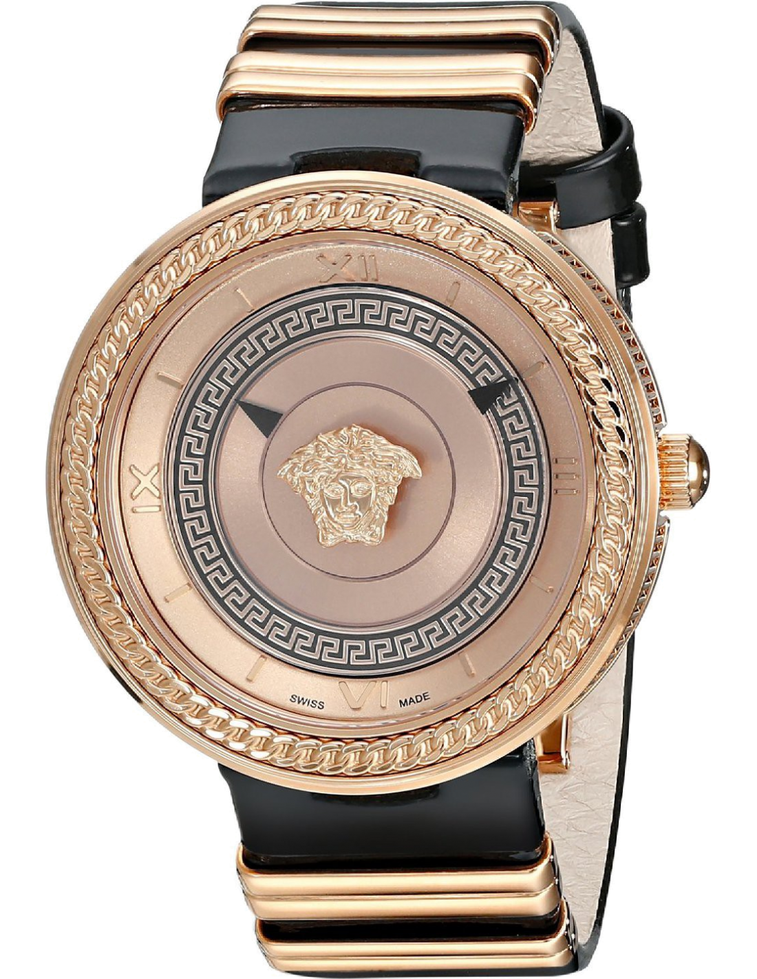 Versace V Metal Icon Gold Dial Black & Gold Strap Watch for Women - VLC030014 Watches Versace   