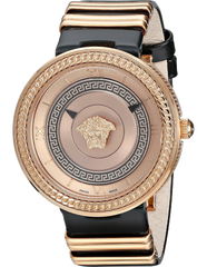 Versace V Metal Icon Gold Dial Black & Gold Strap Watch for Women - VLC030014 Watches Versace   