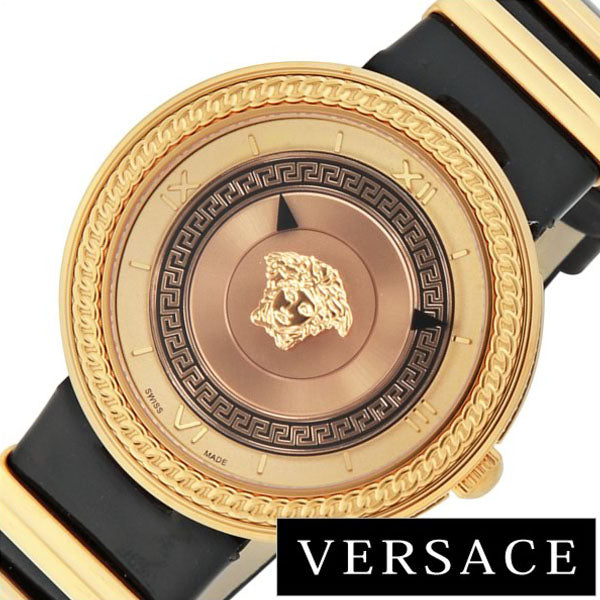 Versace V Metal Icon Gold Dial Black & Silver & Gold Strap Watch for Women - VLC020014 Watches Versace   