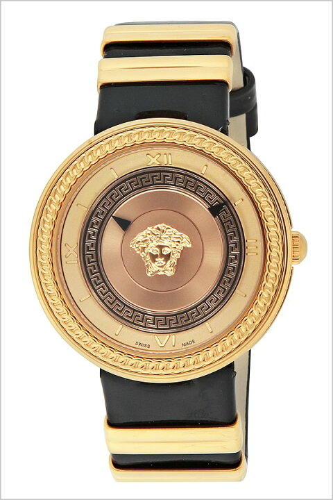 Versace V Metal Icon Gold Dial Black & Gold Strap Watch for Women - VLC030014 Watches Versace   