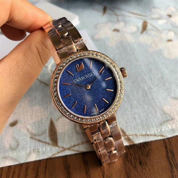 Swarovski Daytime Glittering Blue Dial Rose Gold Steel Strap Watch for Women - 5182277 Watches Swarovski   