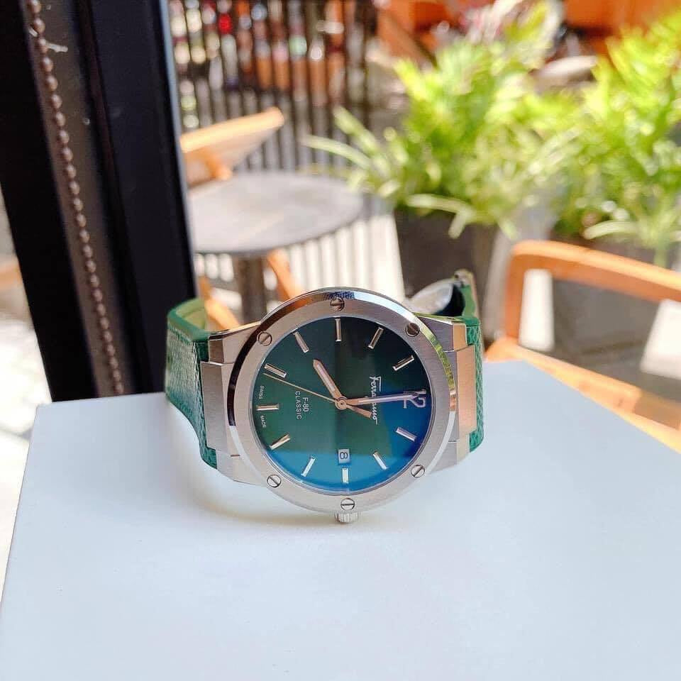 Salvatore Ferragamo F-80 Classic Green Dial Green Leather Strap Watch for Men - SFDT00519 Watches Salvatore Ferragamo   