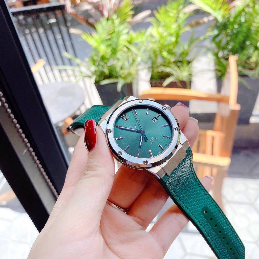 Salvatore Ferragamo F-80 Classic Green Dial Green Leather Strap Watch for Men - SFDT00519 Watches Salvatore Ferragamo   