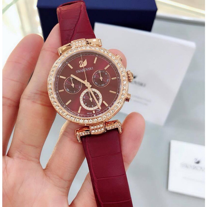 Swarovski Era Journey Red Dial Red Leather Strap Watch for Women - 5416701 Watches Swarovski   