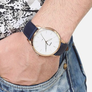 Fossil The Minimalist Slim White Dial Blue Leather Strap Watch for Men - FS5371 Watches Fossil   