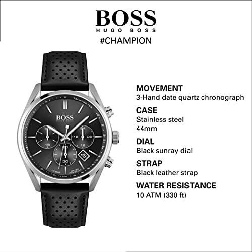 Hugo Boss Champion Black Dial Black Leather Strap Watch for Men - 1513816 Watches Hugo Boss   