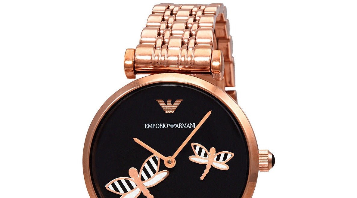 Emporio Armani Gianni T Bar Black DIal Rose Gold Stainless Steel Watch For Women - AR11206 Watches Emporio Armani   