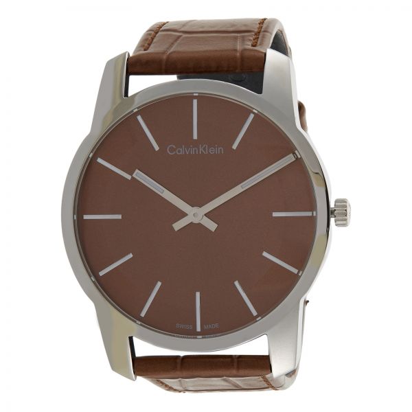 Calvin Klein City Brown Dial Brown Leather Strap Watch for Men - K2G211GK Watches Calvin Klein   