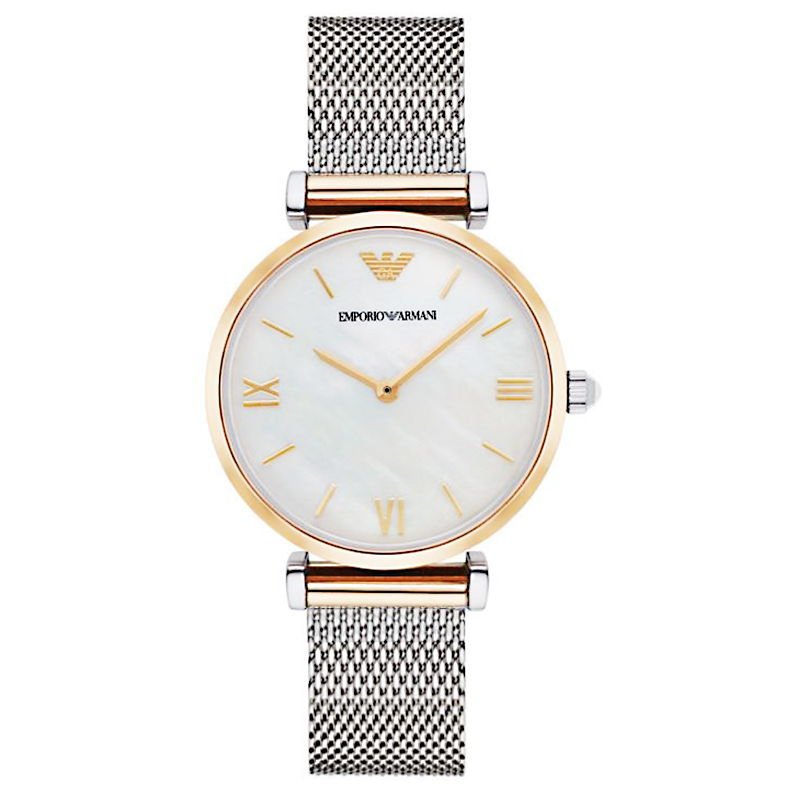 Emporio Armani Gianni T Bar Mother of Pearl Dial Silver Mesh Bracelet Watch For Women - AR2068 Watches Emporio Armani   