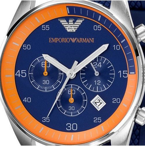 Emporio Armani Chronograph Blue Dial Blue Rubber Strap Watch For Men - AR5864 Watches Emporio Armani   