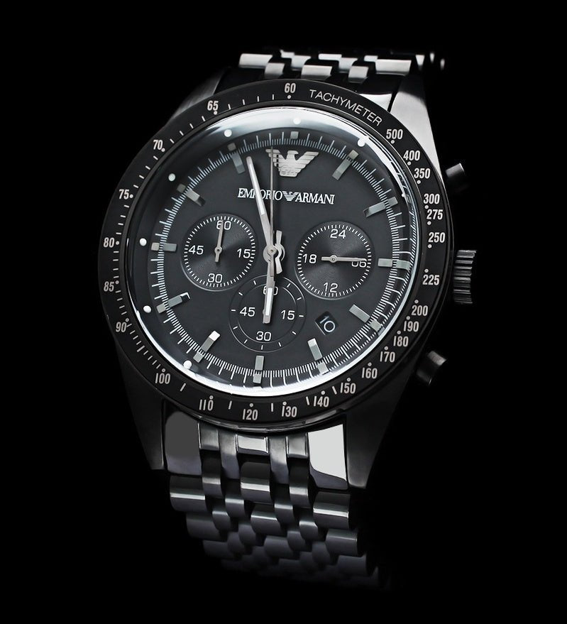 Emporio Armani Tazio Chronograph Black Dial Stainless Steel Strap Watch For Men - AR5989 Watches Emporio Armani   