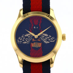 Gucci G Timeless Bee Red & Blue Dial Red Two Tone Nylon Strap Watch For Men - YA1264061 Watches Gucci   