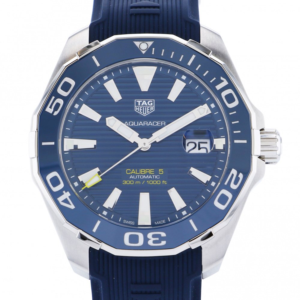 Tag Heuer Aquaracer Calibre 5 Automatic Blue Dial Blue Rubber Strap Watch for Men - WAY201B.FT6150 Watches Tag Heuer   