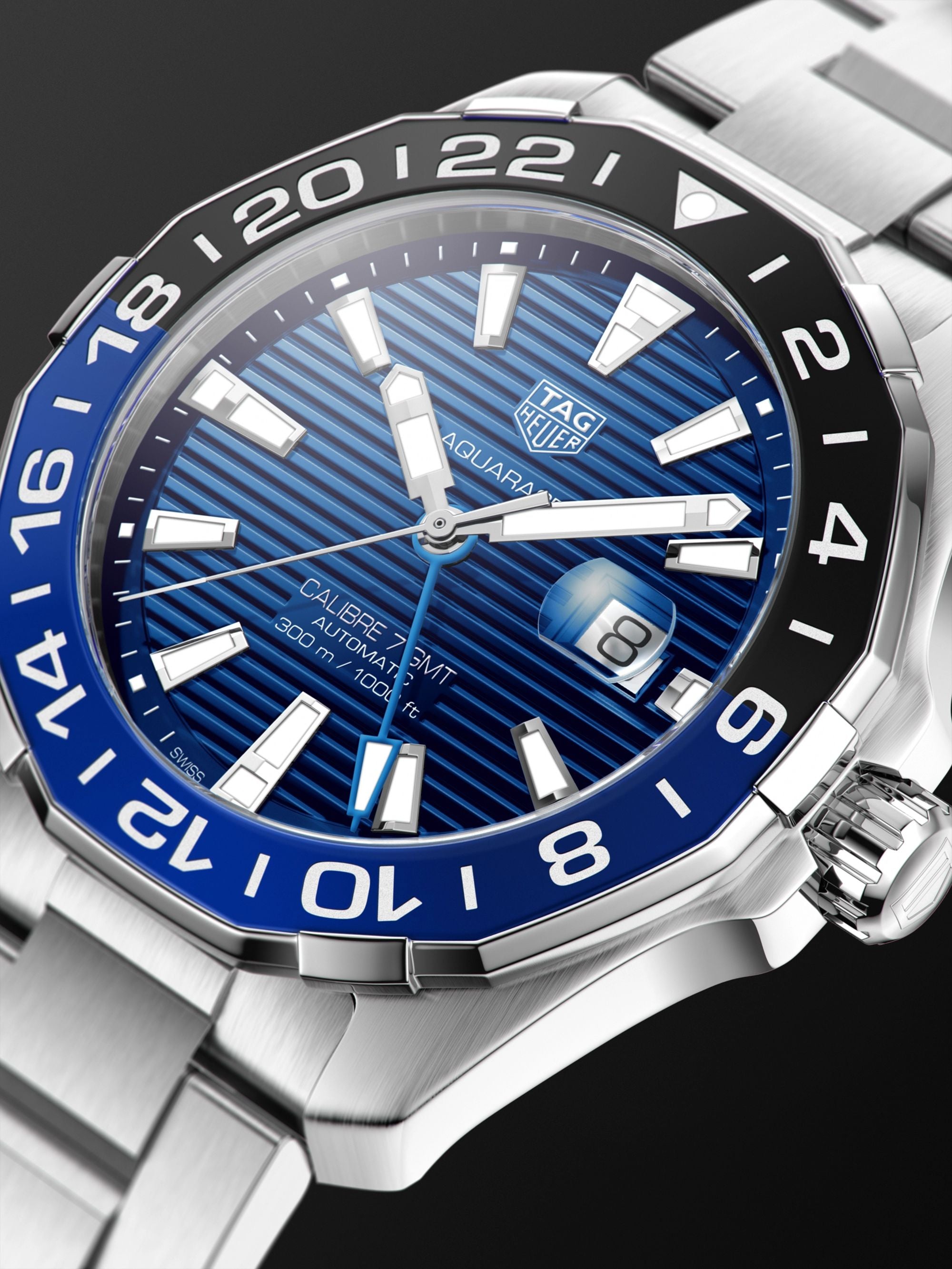 Tag Heuer Aquaracer GMT Calibre 6 Automatic Blue Dial Silver Steel Strap Watch for Men - WAY201T.BA0927 Watches Tag Heuer   