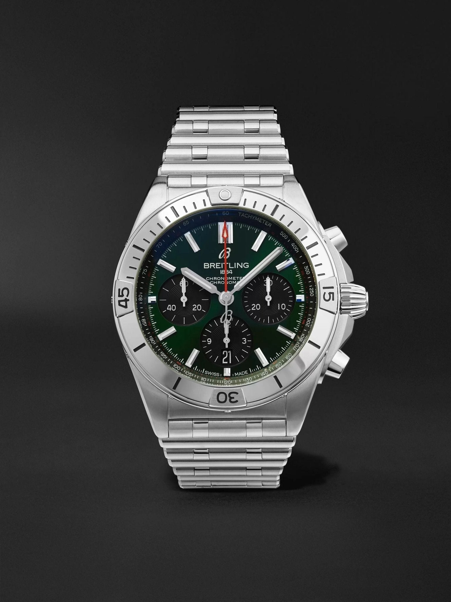 Breitling Chronomat B01 42mm Green Dial Silver Steel Strap Watch for Men - AB01343A1L1A1 Watches Breitling   