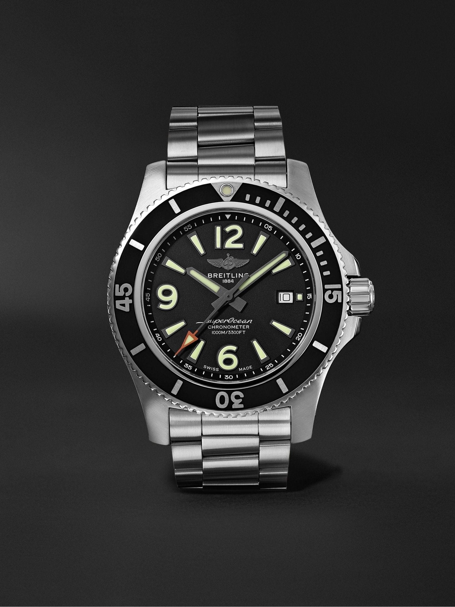 Breitling Superocean Automatic 44mm Black Dial Silver Steel Strap Watch for Men - A17367D71B1A1 Watches Breitling   