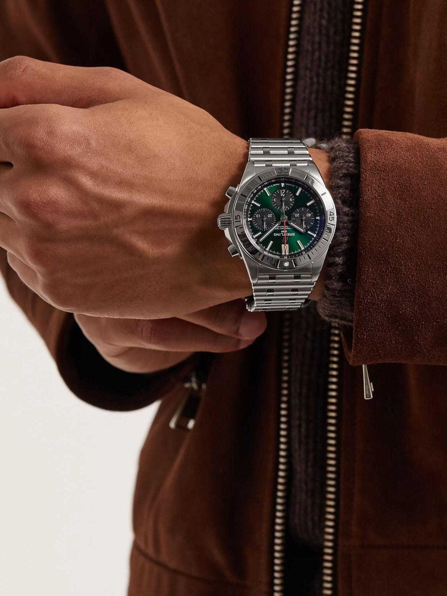 Breitling Chronomat B01 42mm Green Dial Silver Steel Strap Watch for Men - AB01343A1L1A1 Watches Breitling   