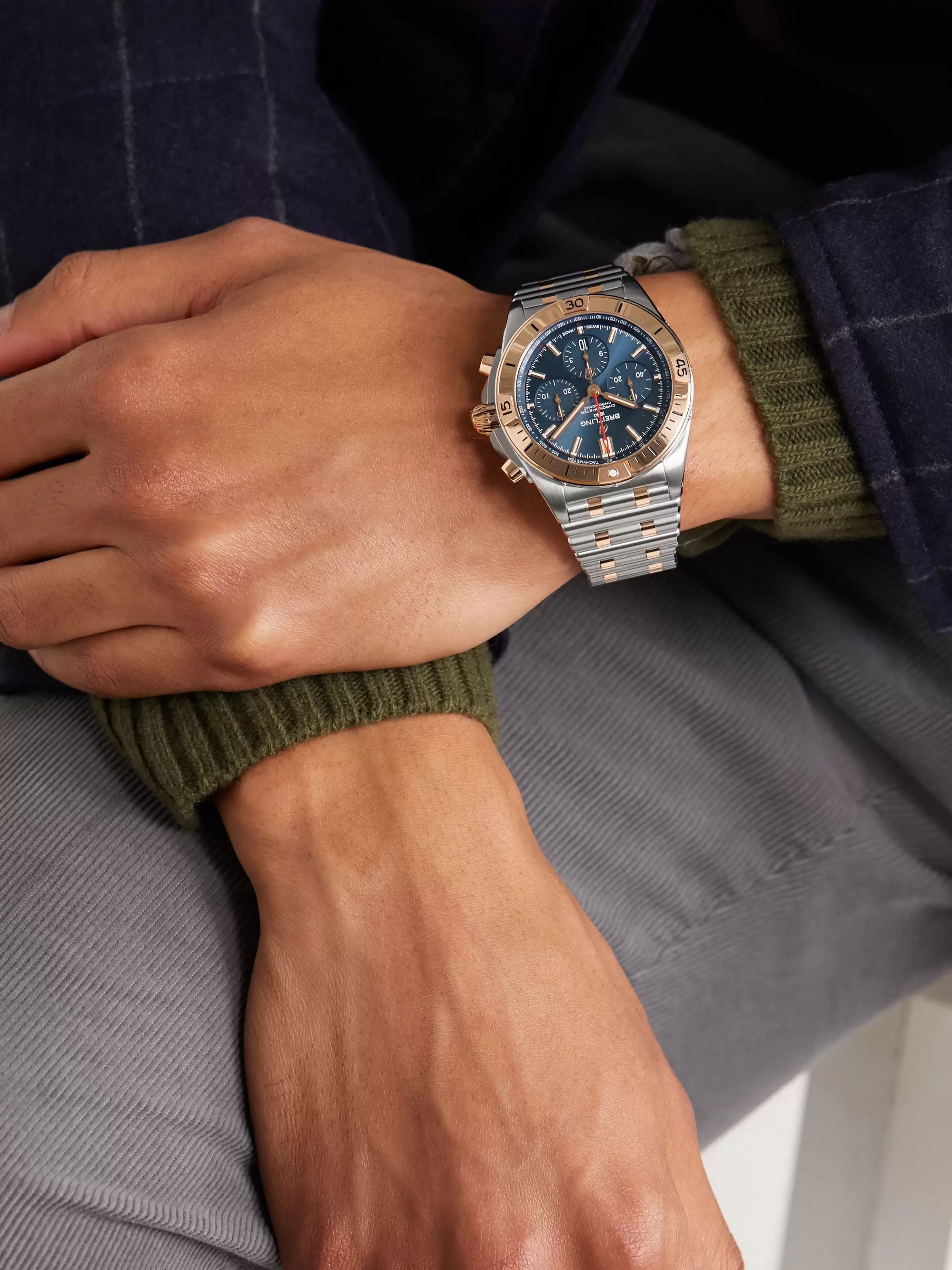 Breitling Chronomat B01 42mm Blue Dial Two Tone Steel Strap Watch for Men - UB0134101C1U1 Watches Breitling   