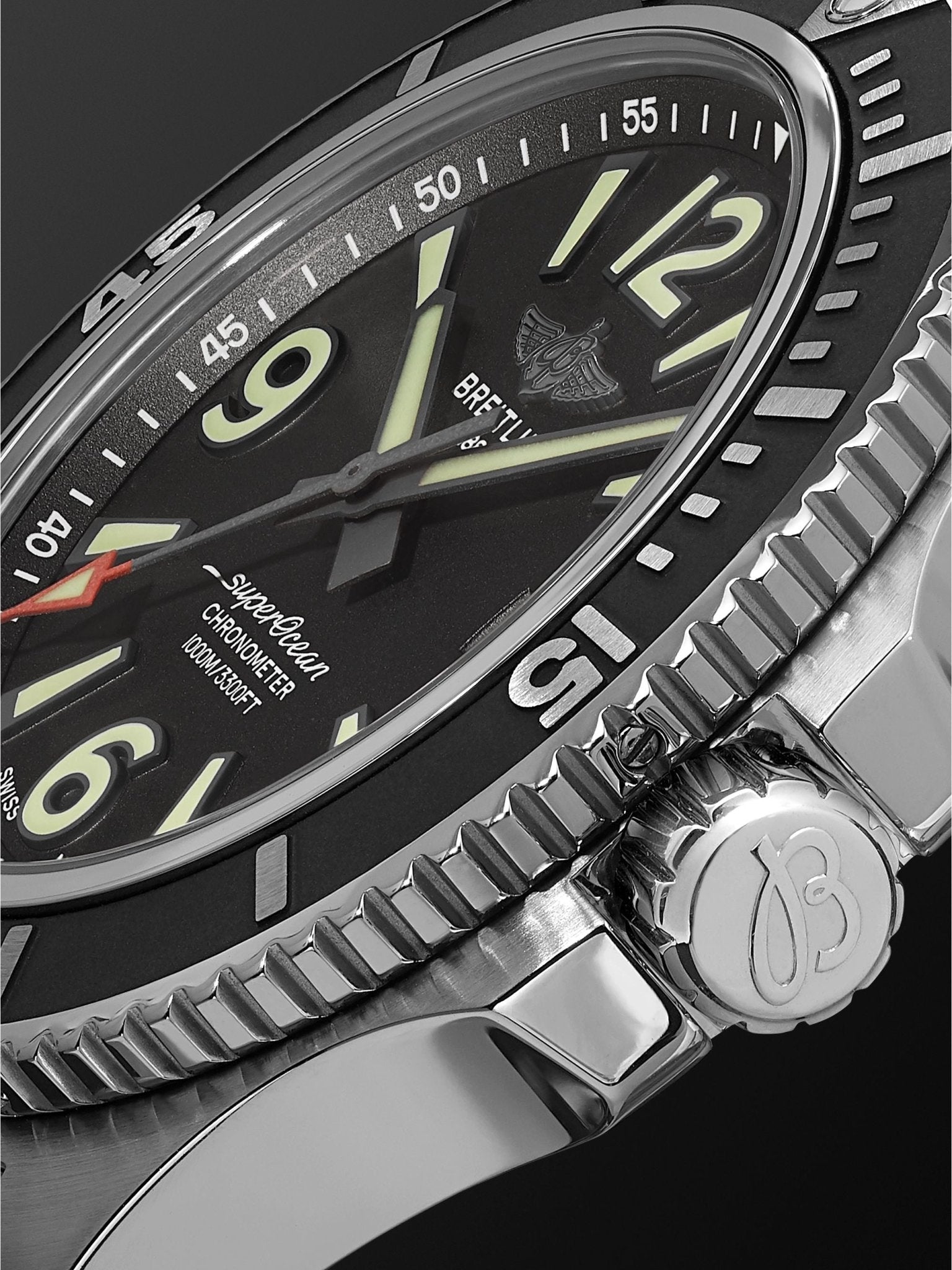 Breitling Superocean Automatic 44mm Black Dial Silver Steel Strap Watch for Men - A17367D71B1A1 Watches Breitling   