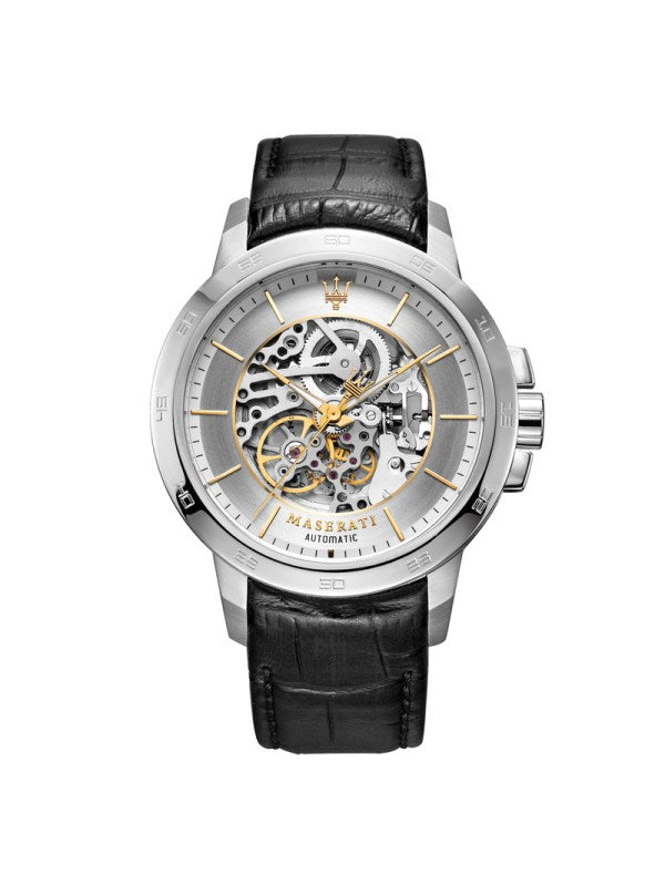 Maserati Ingegno Automatic Black Skeleton Dial Black Leather Strap Watch For Men - R8821119002 Watches Maserati   