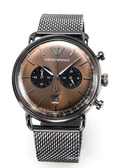 Emporio Armani Aviator Brown Dial Grey Mesh Bracelet Watch For Men - AR11141 Watches Emporio Armani   