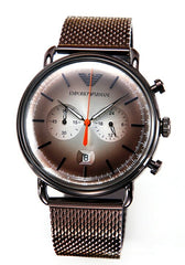 Emporio Armani Aviator Chronograph Grey Dial Brown Mesh Bracelet Watch For Men - AR11169 Watches Emporio Armani   