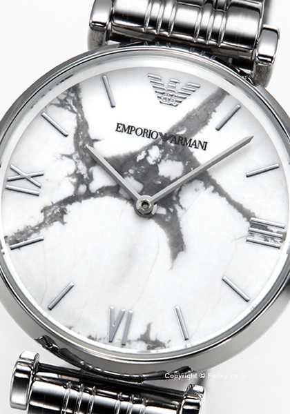 Emporio Armani Gianni T Bar White Marble Dial Stainless Steel Watch For Women - AR11170 Watches Emporio Armani   