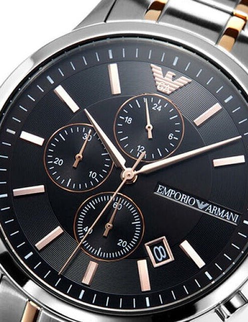 Emporio Armani Chronograph Black Dial Two Tone Stainless Steel Strap Watch For Men - AR11165 Watches Emporio Armani   