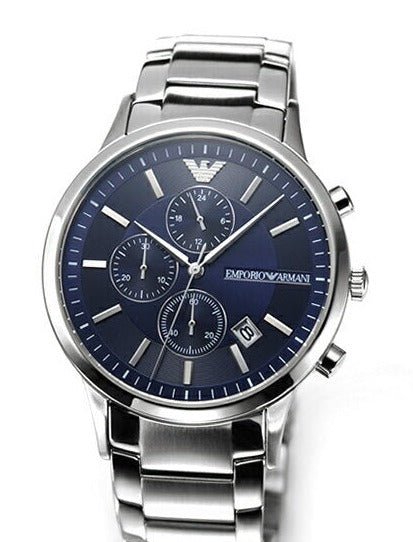 Emporio Armani Renato Chronograph Blue Dial Stainless Steel Strap Watch For Men - AR11164 Watches Emporio Armani   