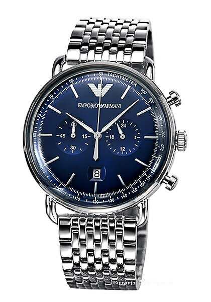 Emporio Armani Aviator Chronograph Blue Dial Silver Stainless Steel Watch For Men - AR11238 Watches Emporio Armani   