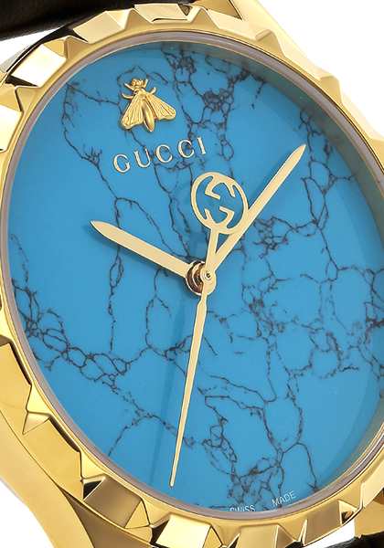 Gucci G Timeless Turquoise Blue Dial Black Leather Strap Watch For Men - YA126462 Watches Gucci   