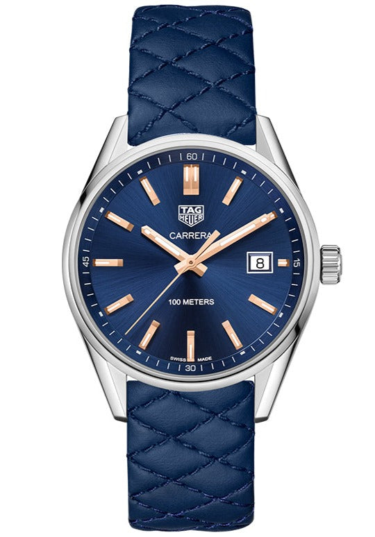 Tag Heuer Carrera Quartz 39mm Blue Dial Blue Calfskin Strap Watch for Women - WAR1112.FC6391 Watches Tag Heuer   