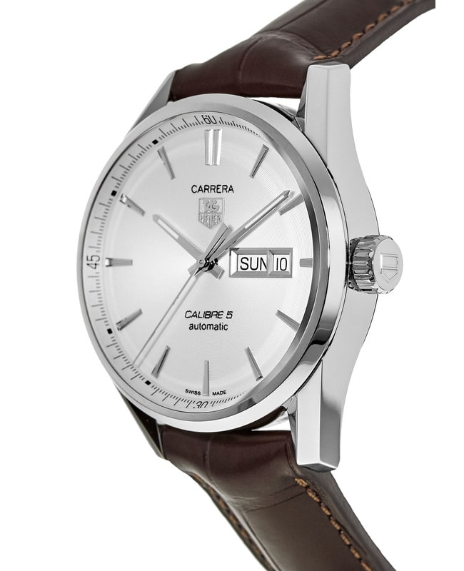 Tag Heuer Carrera Calibre 5 Automatic 41mm White Dial Brown Leather Strap Watch for Men - WAR201B.FC6291 Watches Tag Heuer   