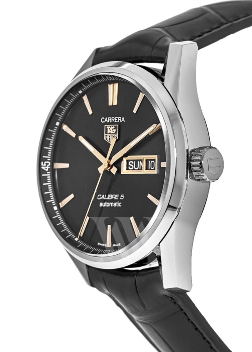 Tag Heuer Carrera Calibre 5 Automatic 41mm Black Dial Black Leather Strap Watch for Men - WAR201C.FC6266 Watches Tag Heuer   