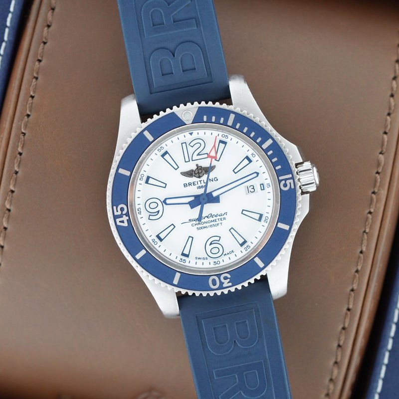 Breitling Superocean II Automatic 42mm White Dial Blue Rubber Strap Watch for Men - A17366D81A1S2 Watches Breitling   