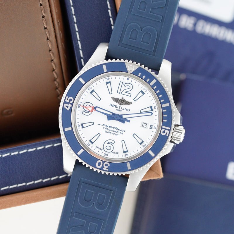 Breitling Superocean II Automatic 42mm White Dial Blue Rubber Strap Watch for Men - A17366D81A1S2 Watches Breitling   