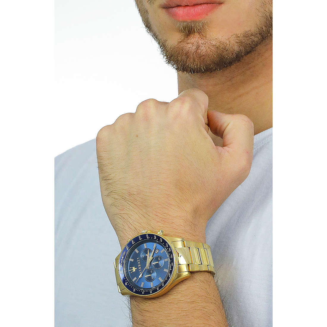 Maserati SFIDA Analog Blue Dial Gold Stainless Steel Watch For Men - R8873640008 Watches Maserati   