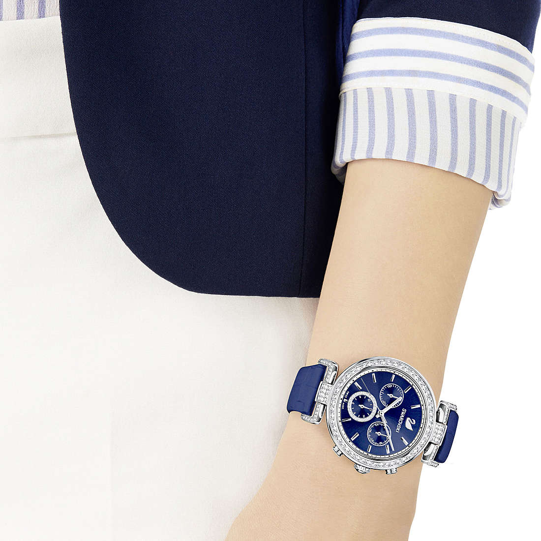 Swarovski Era Journey Blue Dial Blue Leather Strap Watch for Women - 5479239 Watches Swarovski   