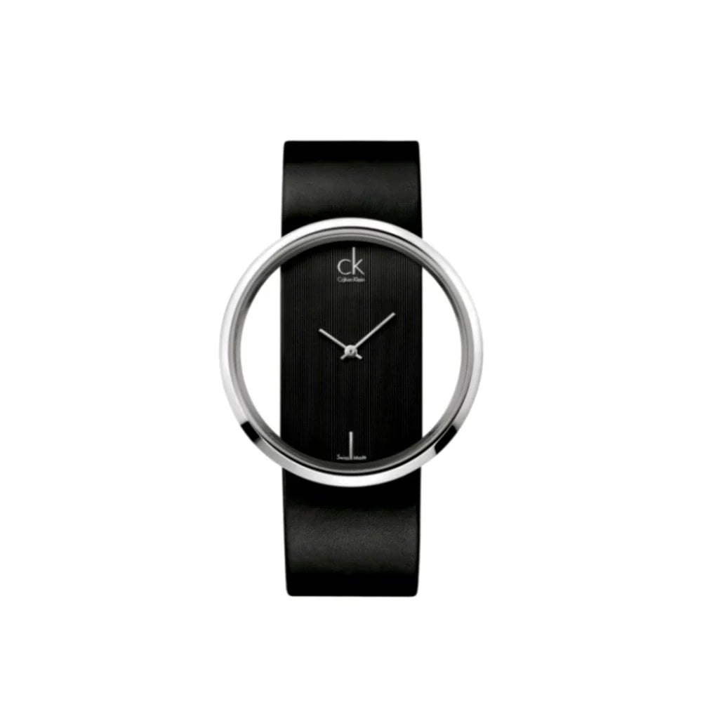 Calvin Klein Glam Transparent Dial Black Leather Strap Watch for Women - K9423107 Watches Calvin Klein   