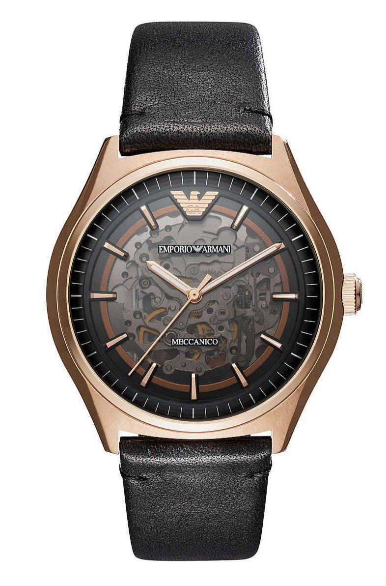 Emporio Armani Meccanico Black Dial Black Leather Watch For Men - AR60004 Watches Emporio Armani   