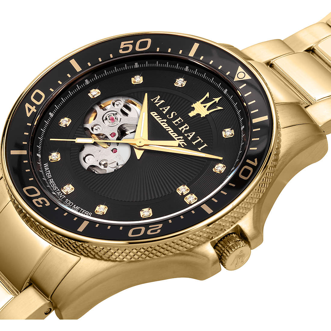 Maserati SFIDA Black Dial Yellow Gold Toned Stainless Steel Watch For Men - R8823140003 Watches Maserati   