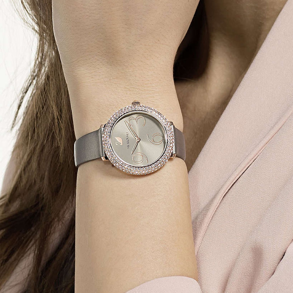 Swarovski Crystal Frost Grey Dial Grey Leather Strap Watch for Women - 5484067 Watches Swarovski   