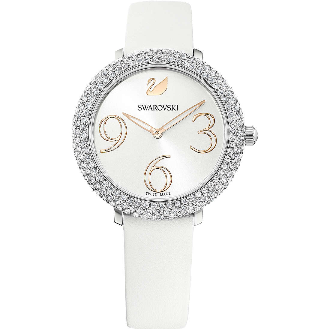 Swarovski Crystal Frost Silver Dial White Leather Strap Watch for Women - 5484070 Watches Swarovski   