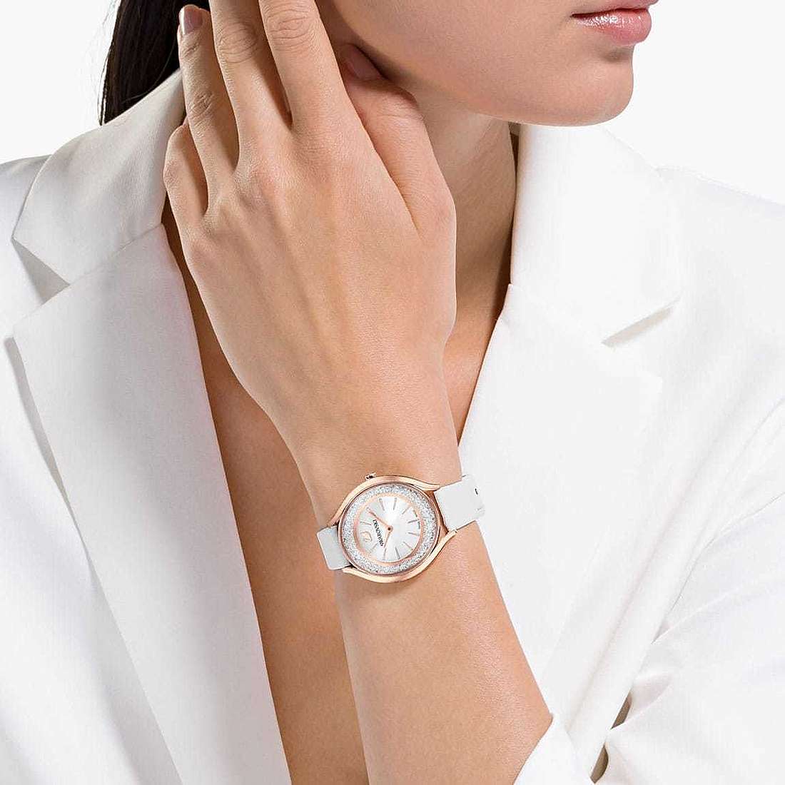 Swarovski Crystalline Aura Silver Dial White Leather Strap Watch for Women - 5519453 Watches Swarovski   