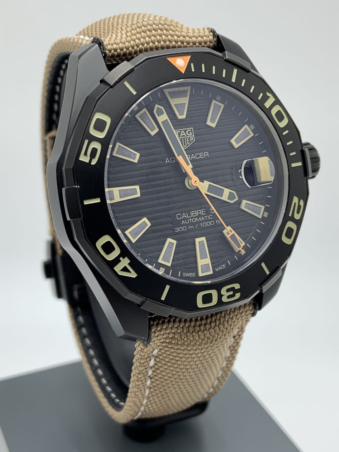 Tag Heuer Aquaracer 300 Calibre 5 43mm Automatic Black Dial Brown Fabric Strap Watch for Men - WAY208C.FC6383 Watches Tag Heuer   