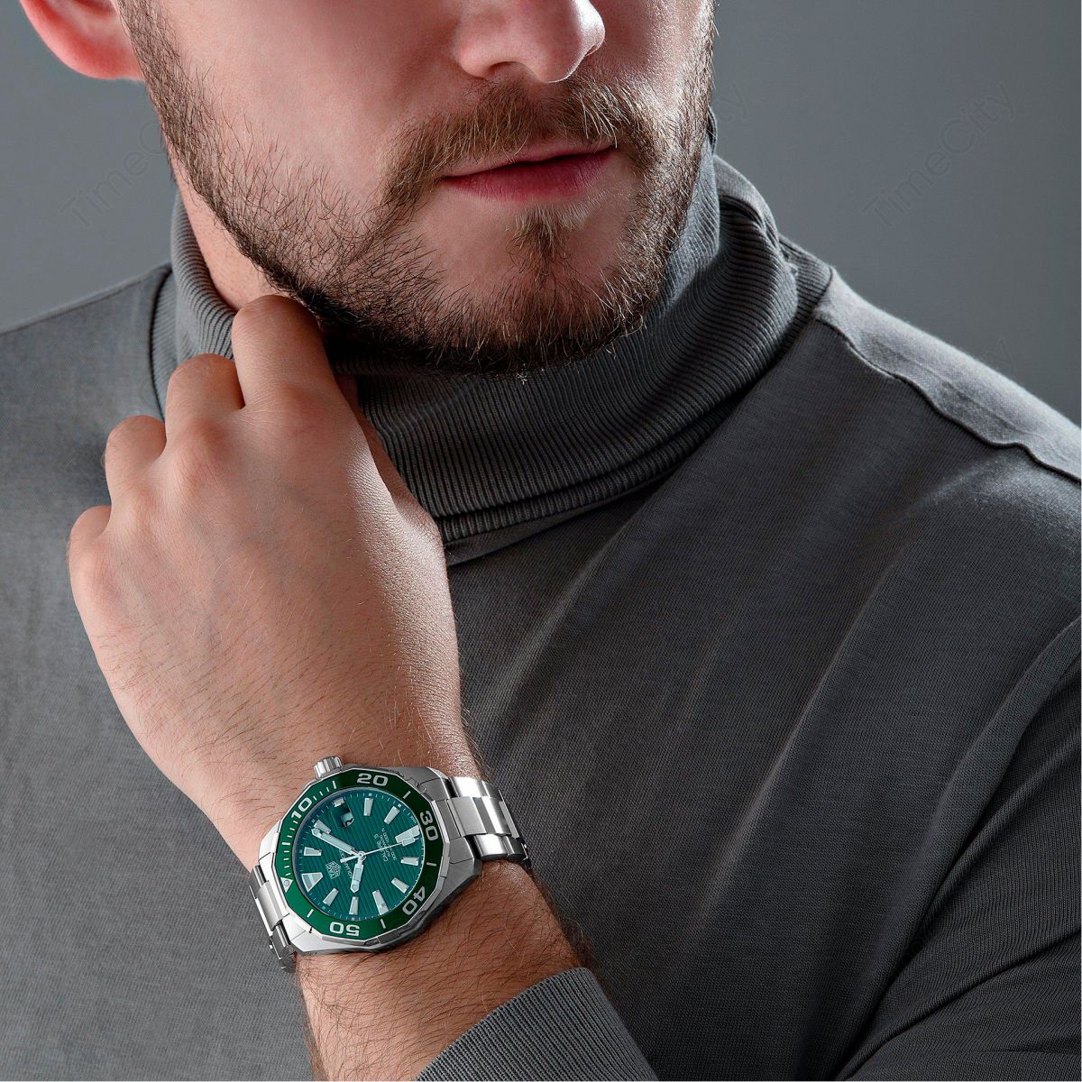 Tag Heuer Aquaracer Calibre 5 Green Dial Silver Steel Strap Watch for Men - WAY201S.BA0927 Watches Tag Heuer   