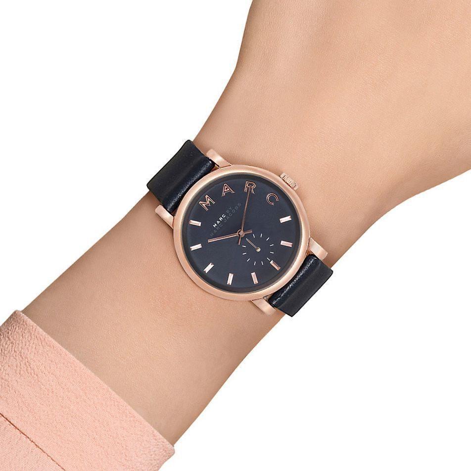 Marc Jacobs Baker Navy Blue Dial Navy Blue Leather Strap Watch for Women - MBM1329 Watches Marc Jacobs   